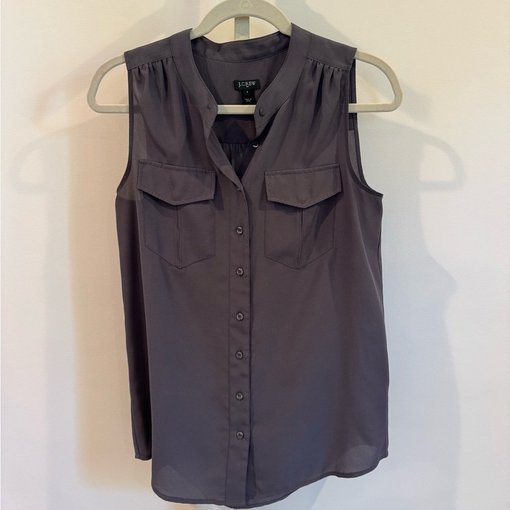 J. Crew Gray Sleeveless Collar Blouse
